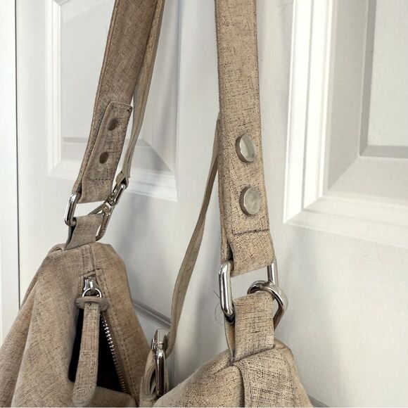 Donald Pliner tan silver hobo bag tote purse suede - Picture 7 of 15